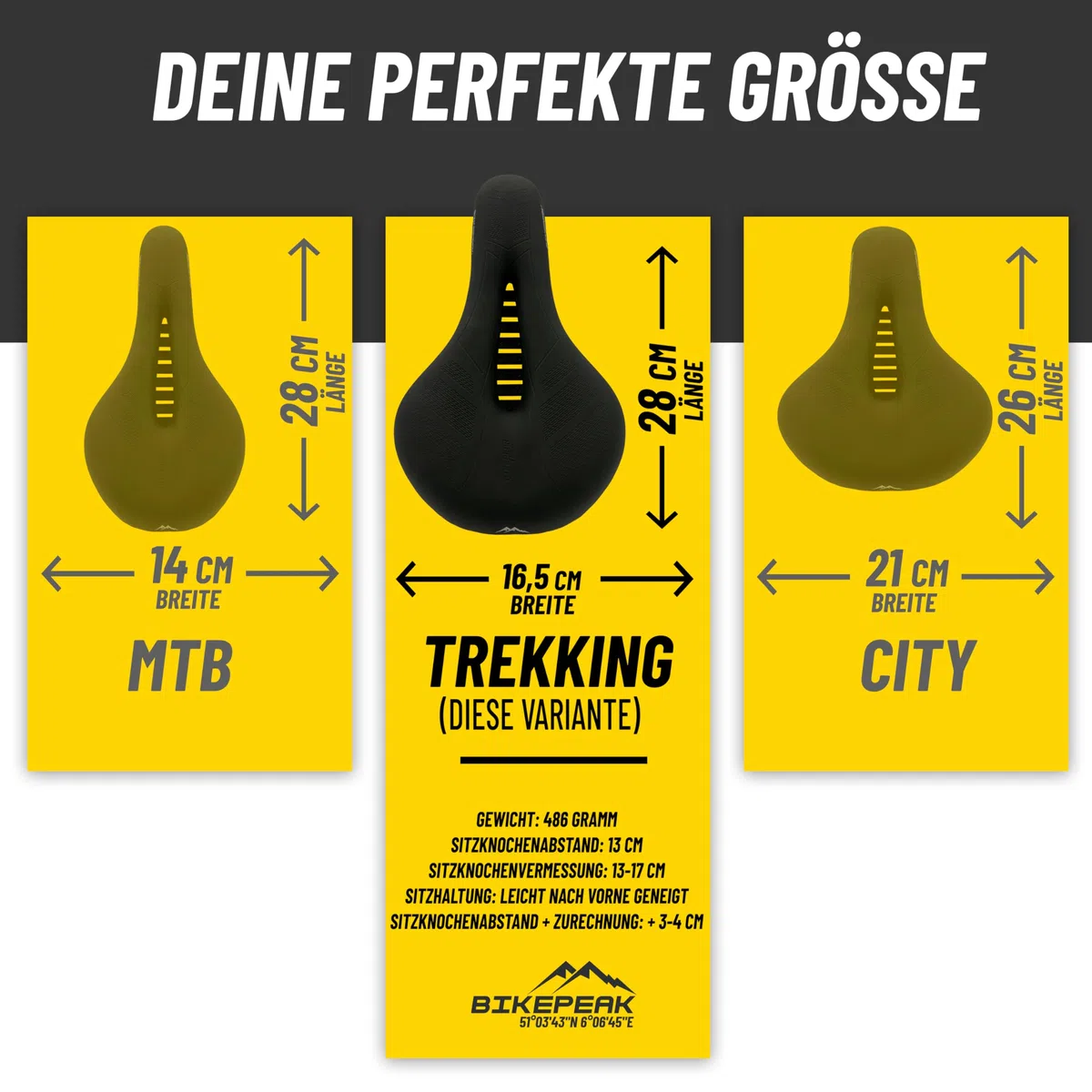 Selle de vélo pour Ville, VTT ou Trekking - Confortable, Respirante avec Mousse à mémoire de Forme, Selle Ergonomique