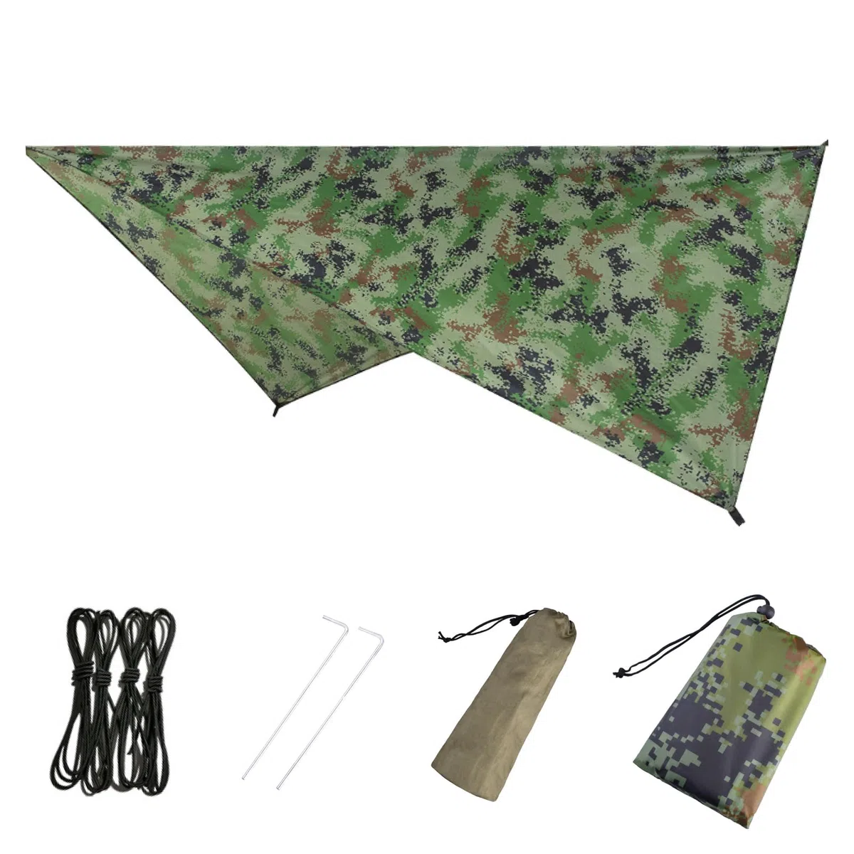 Azarxis Bâche Anti-Pluie Tarp Bivouac Toile de Tente Imperméable Tapis de Sol Abri de Randonnée Parasol Auvent Anti UV pour Camping Trekking (02 Camouflage, 270 x 270 cm (Diagonale))
