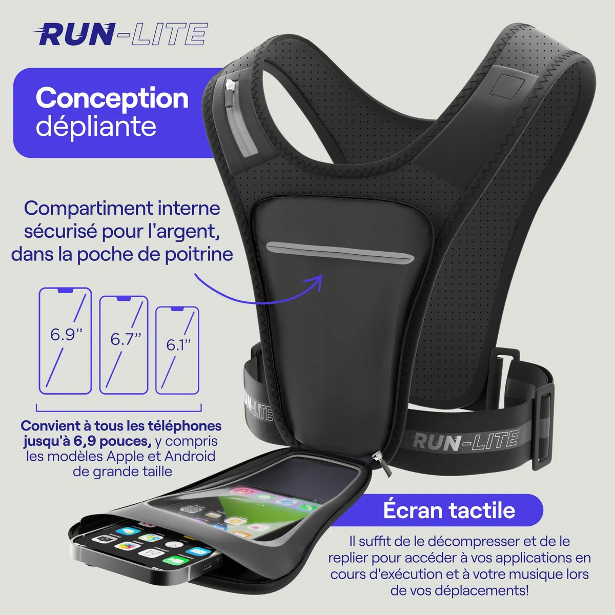 Brassard Running Téléphone – Support Smartphone Stable sans Rebond, Pochette Étanche, Réglable et Réfléchissant – Porte Téléphone Course à Pied Unisexe (Jusqu’à 6,8”)