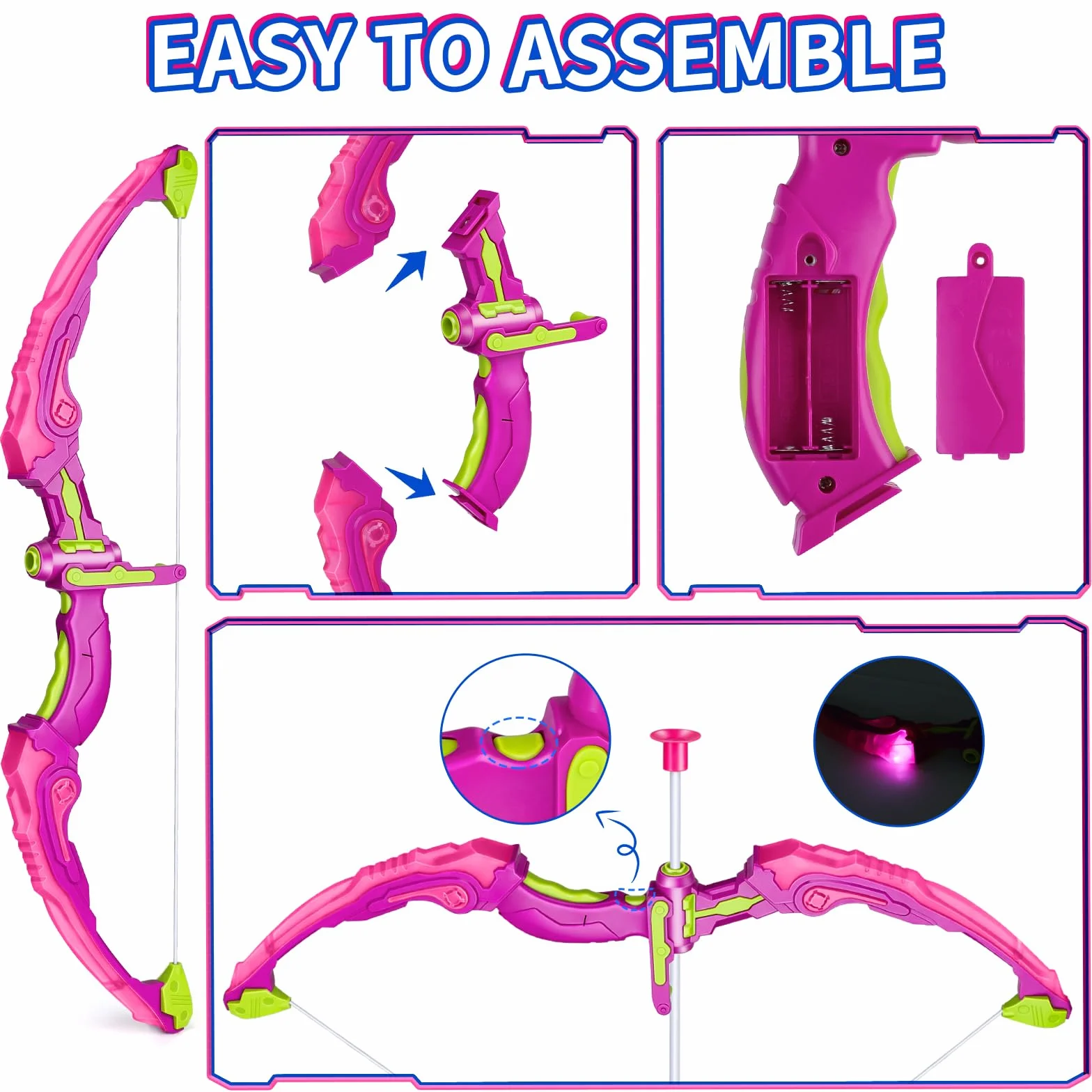 Own1one Ensemble Arc et Flèche pour Enfants avec Lumières LED, Jouet de Tir à l'arc avec à Ventouse, Jeux Exterieur Enfant 3 4 5 6 Ans
