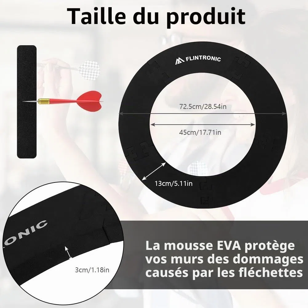Flintronic Anneau Cible de Fléchettes de 45 CM, Jeu de Fléchettes Amovible, Protection Murale, EVA, Noir