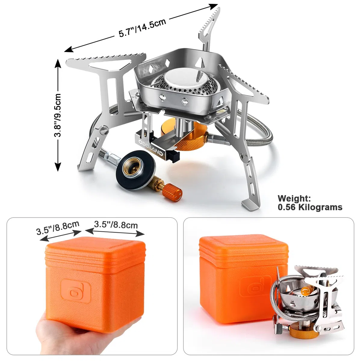 Odoland Réchaud de Camping à Gaz 3500 W, Brûleur , Poêle Ultra-Léger Cuisinière Extérieur Pliable, Coupe-Vent et avec Allumage Piézo-électrique pour Randonnée/Pique-Nique, Boîte Rouge