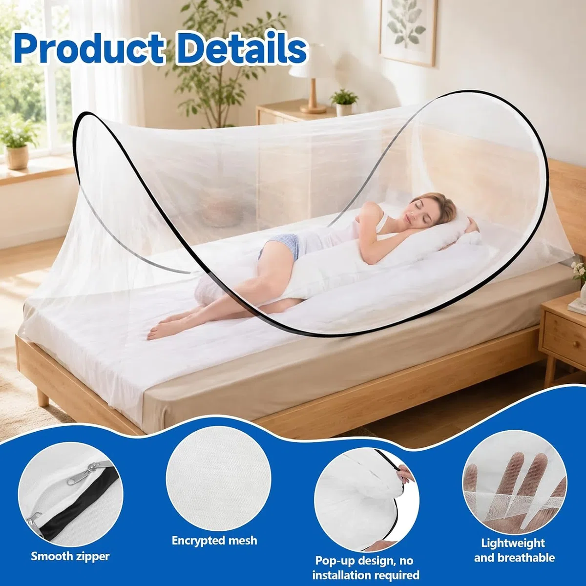 Moustiquaire Pop Up, Moustiquaire Légère et Pliable avec Fermeture Éclair Répulsif Anti-Moustiques à 360° Tente Moustiquaire de Voyage Pop-up sans Installation pour Camping, Dortoir, Maison