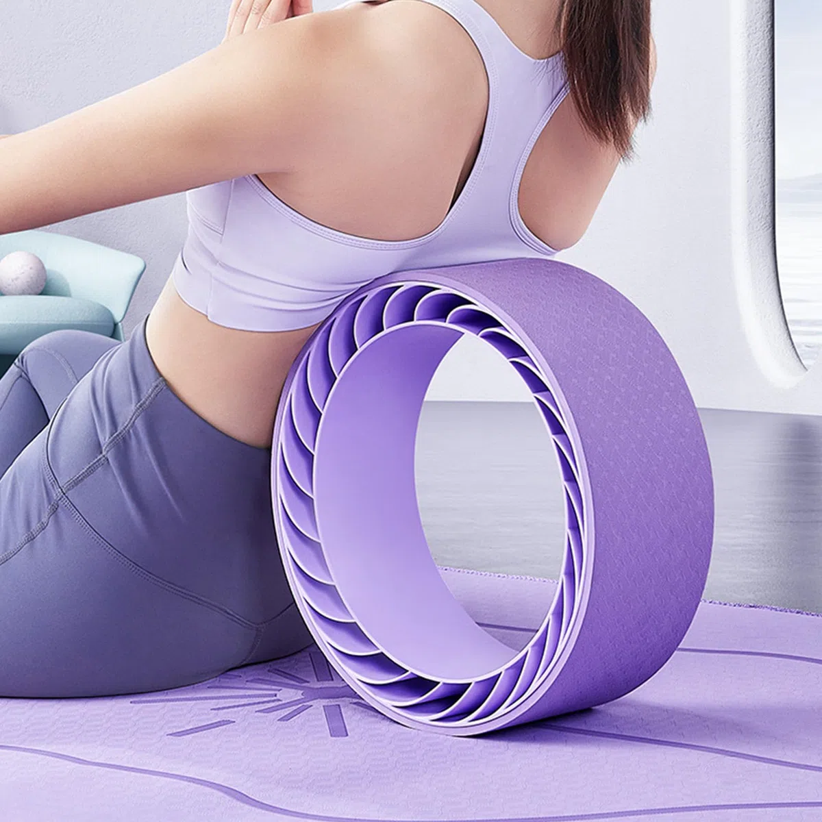 Roue de yoga pour le dos – Roue de yoga rembourrée en mousse avec support central de la colonne vertébrale – Roue de yoga pour améliorer les poses de yoga, les flexions dorsales