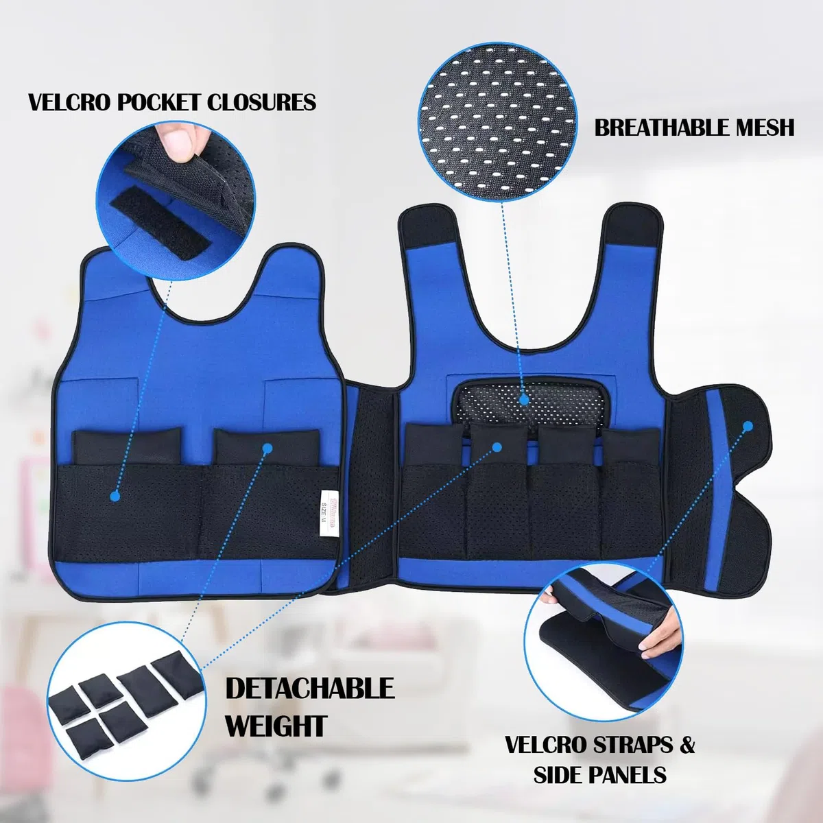 Gilet Lesté pour Enfants, Gilet de Compression Gilet Lesté de Sécurité pour Enfants Souffrant de Surcharge Sensorielle ABR Autisme TDAH SPD SI Veste Lestée 1,3kg Poids Amovible, Bleu