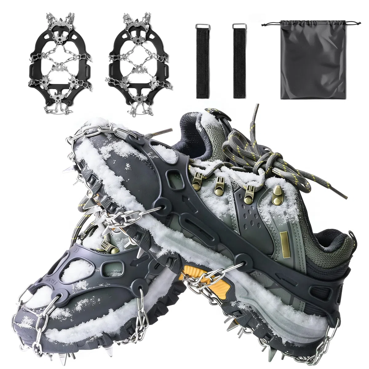 Crampons pour Bottes de randonnée, 24/32 Crampons antidérapants en Acier Inoxydable pour Chaussures et Bottes, Crampons de Traction durables pour la Marche, Le Jogging, l'escalade et la randonnée