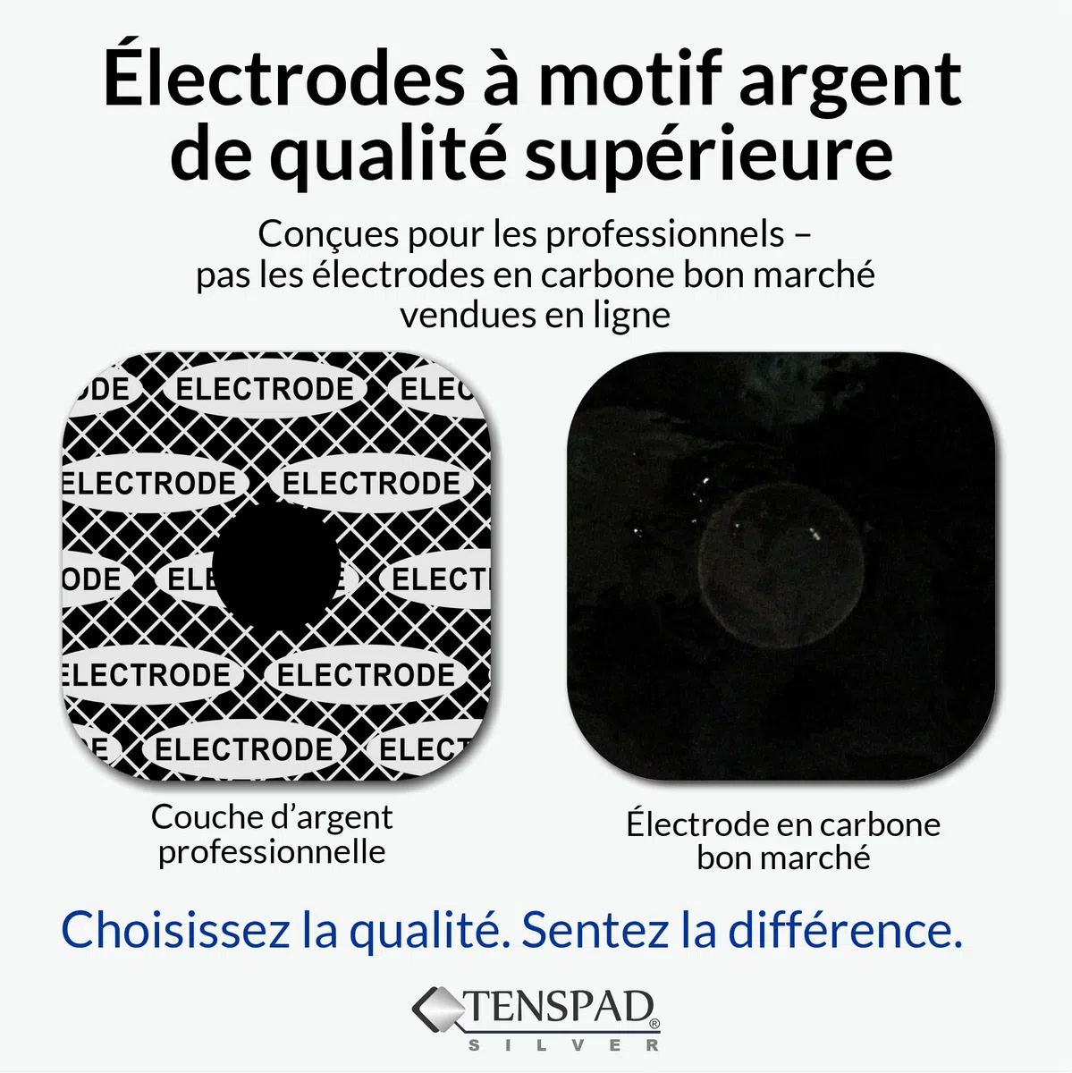 Électrodes premium à motif argent – Compatibles avec Compex SNAP (100%) (01 – Lot de 12 électrodes (8 + 4 grandes) – 2 SNAP)