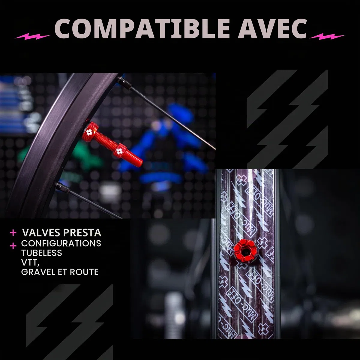 Muc-Off Valves Presta Tubeless - 44 mm - Valves de Vélo Anti-Fuite de Qualité Supérieure avec Outil Démonte-Obus de Valve Intégré - Rouge