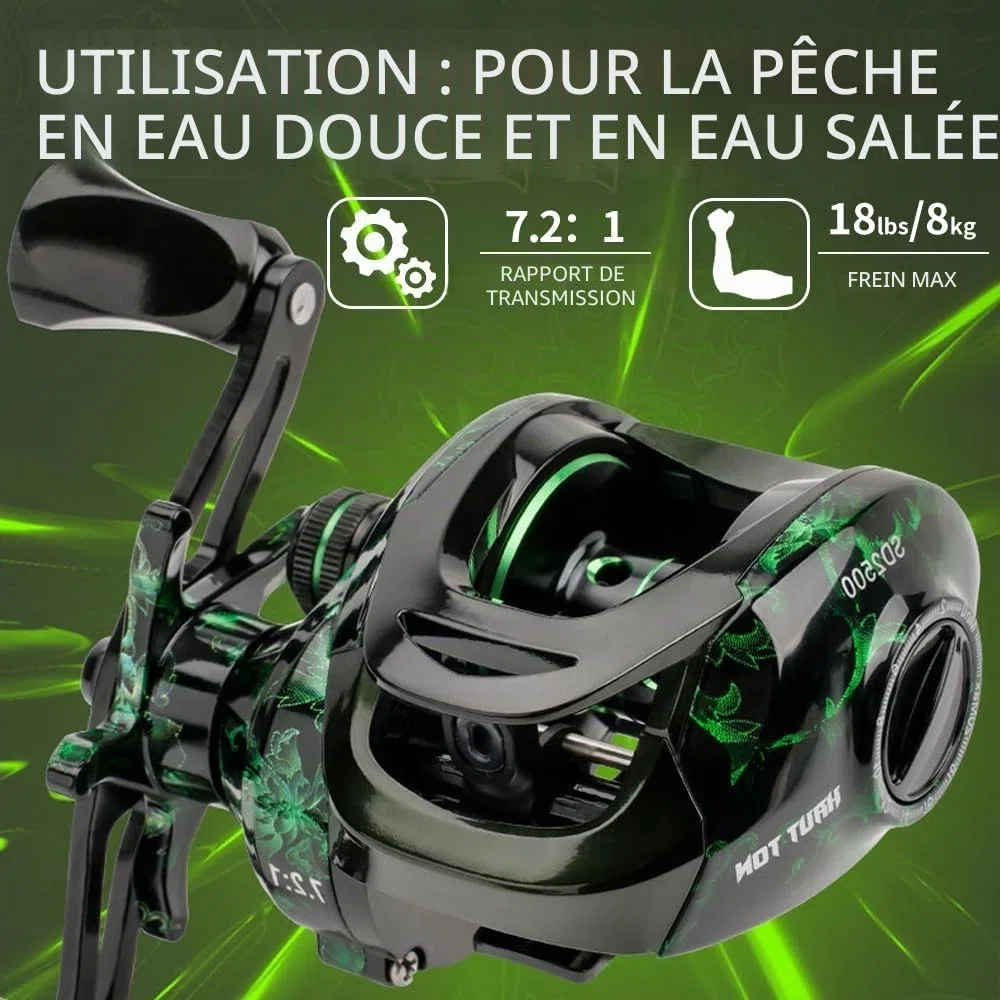 Moulinet de pêche à la baitcasting, système de freinage magnétique pour la pêche en Eau salée et en Eau Douce, Moulinet de pêche avec roulements à Billes en Acier Inoxydable 18 + 1BB, Disponible en