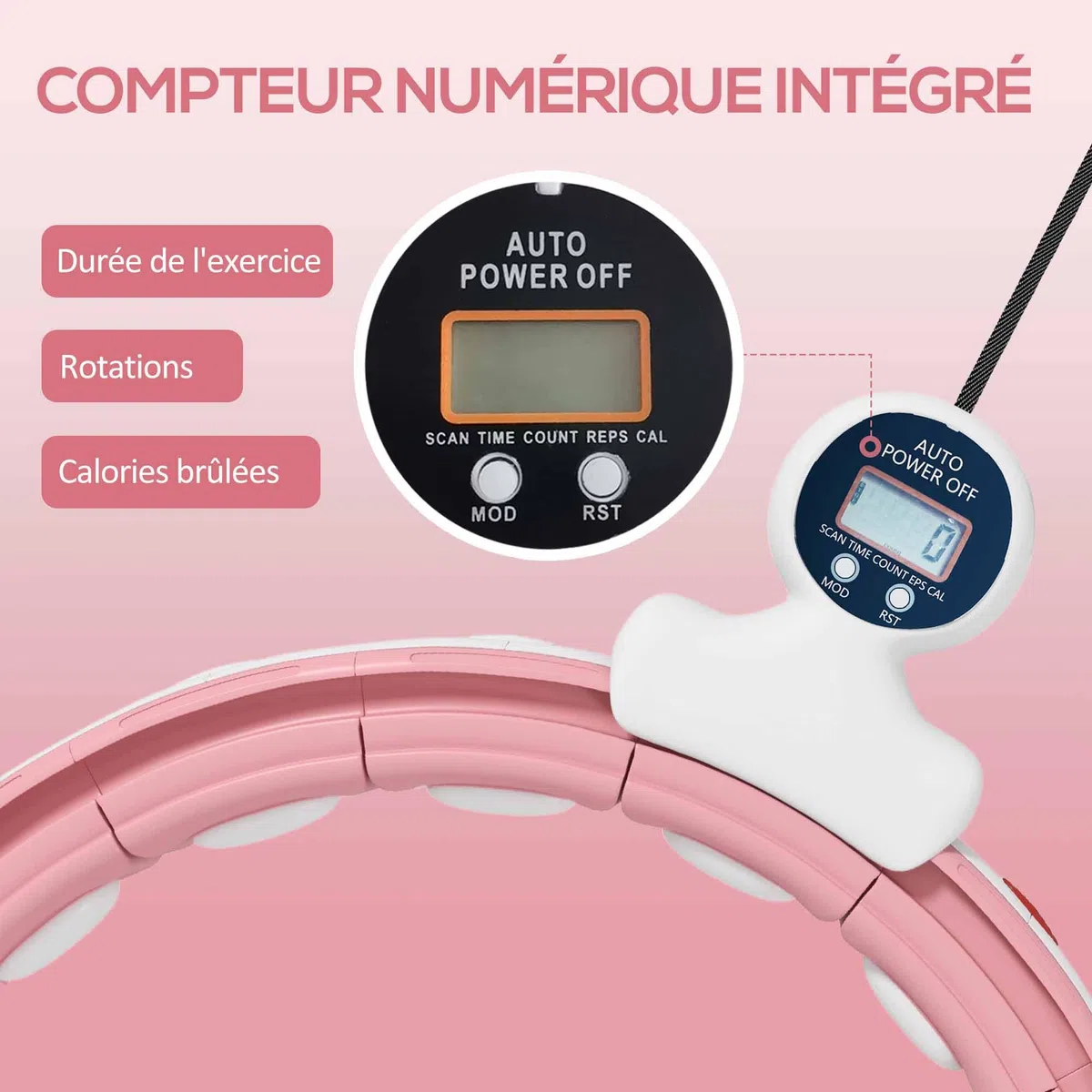 SPORTNOW Hula Hoop, Cerceau Hula Hoop Fitness avec Picots de Massage, Ajustable de 76 à 113 cm de Tour de Taille, 16 Segments Amovibles, Fitness