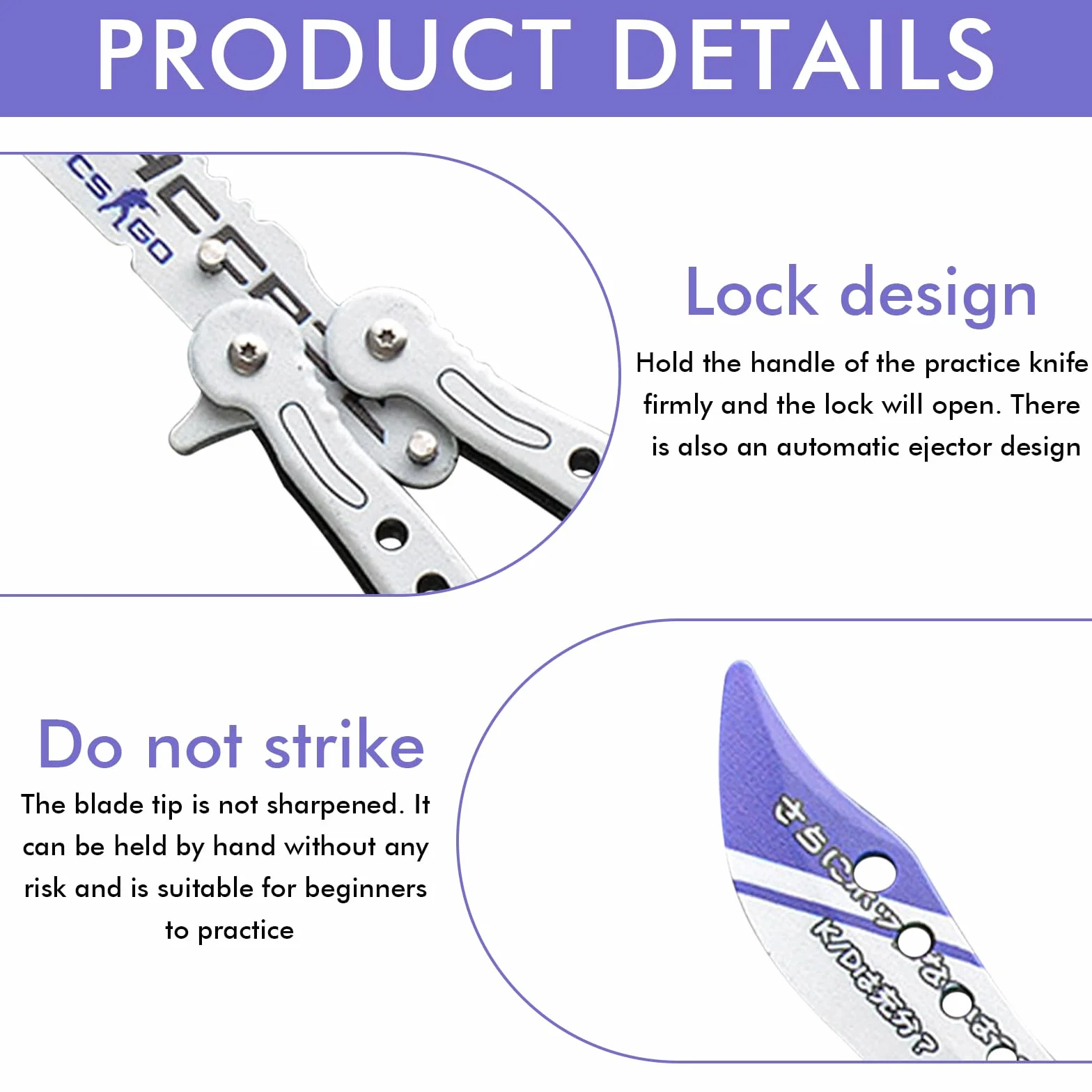 Butterfly Trainer : 2 Pièces Couteaux Papillon Pliables d’Entraînement Lame Non Aiguisée Peigne Papillon Acier Inoxydable pour Couteau Balisong d’Entraînement Débutant