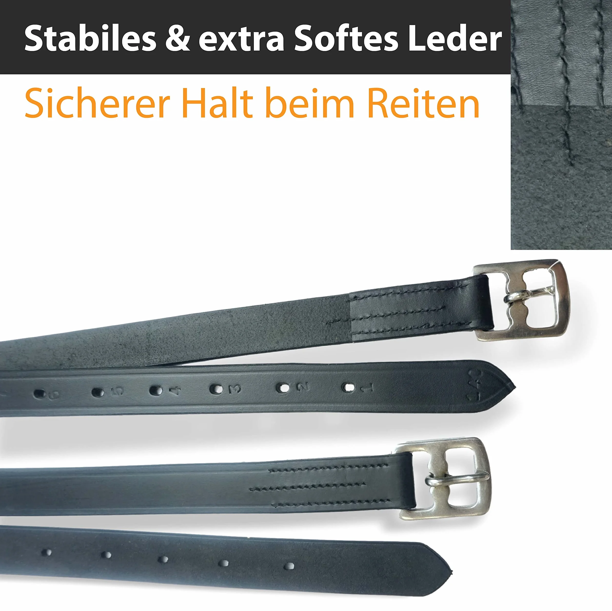 Pferdelinis Étriers en cuir noir - Convient pour les selles anglaises - Longueur : 130 cm - 160 cm (140 cm, noir)