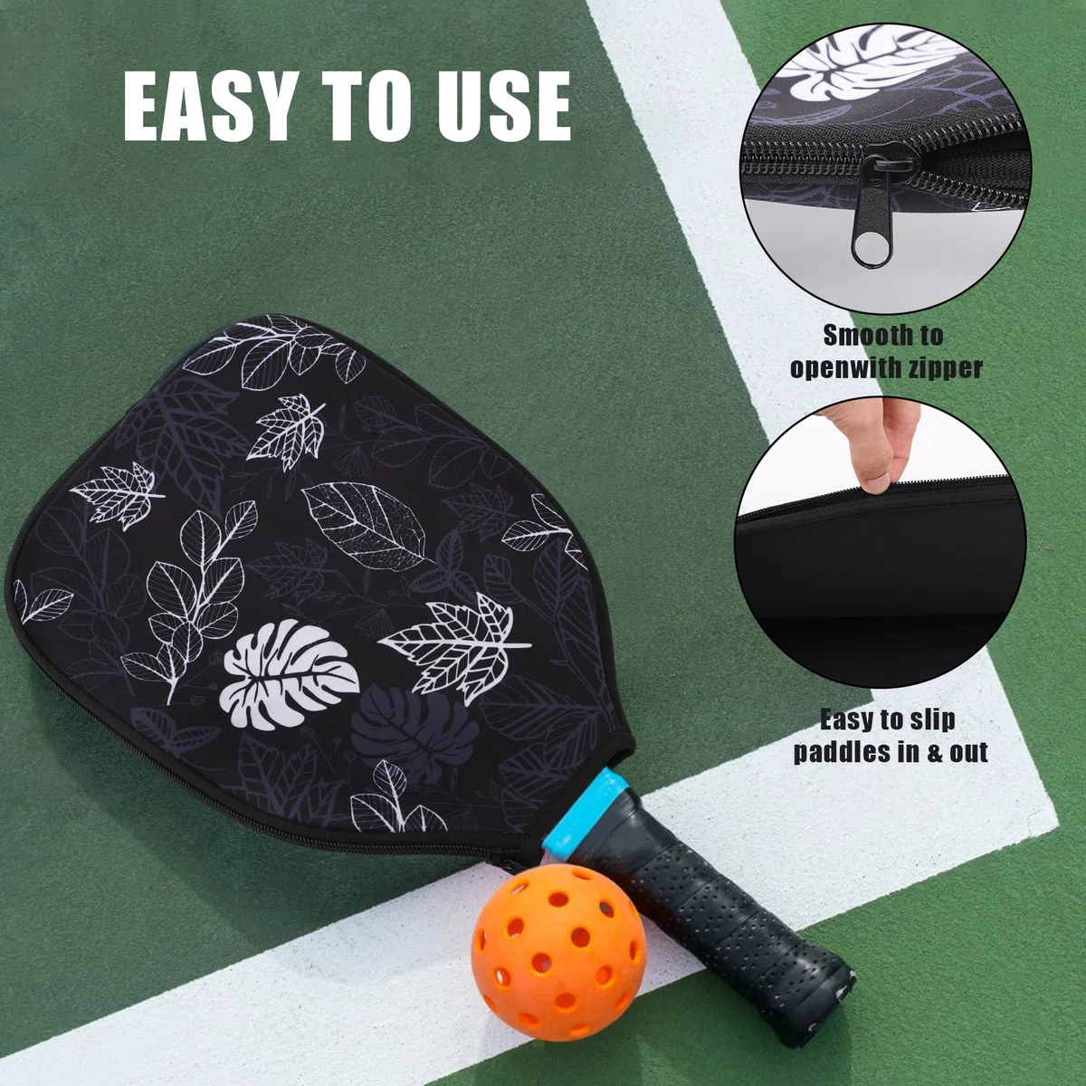 Housse Raquette Pickleball, Manchon de Raquette de Pickleball Néoprène avec Fermeture Éclair Étui de Raquette de Pickleball Accessoires de Raquette de Pickleball pour Le Stockage de Raquette