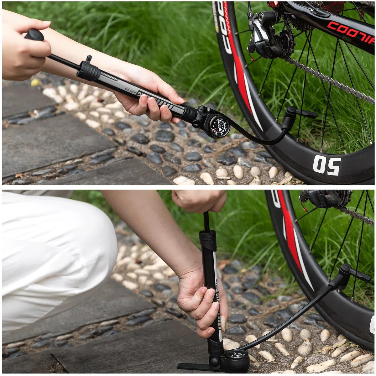 Pompe à vélo 120 PSI - Toutes Les valves compactes - pour valves Presta et Schrader et Dunlop - Mini Pompe sur Pied pour vélo de Course, VTT