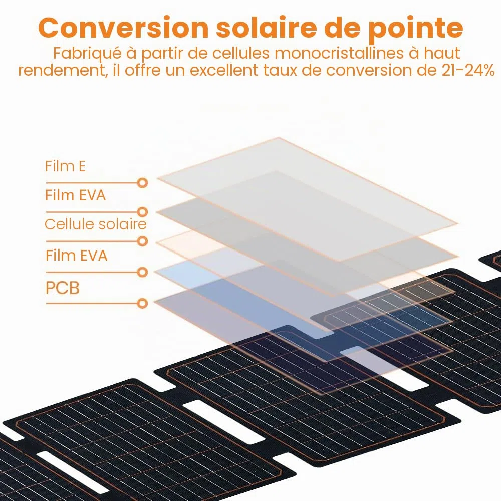 Lot de 2 panneaux solaires 60 W Flexsolar - Portable et pliable - IP67 - Étanche - Pour le camping - Convient pour les petits générateurs, téléphones, banques d'énergie mobiles