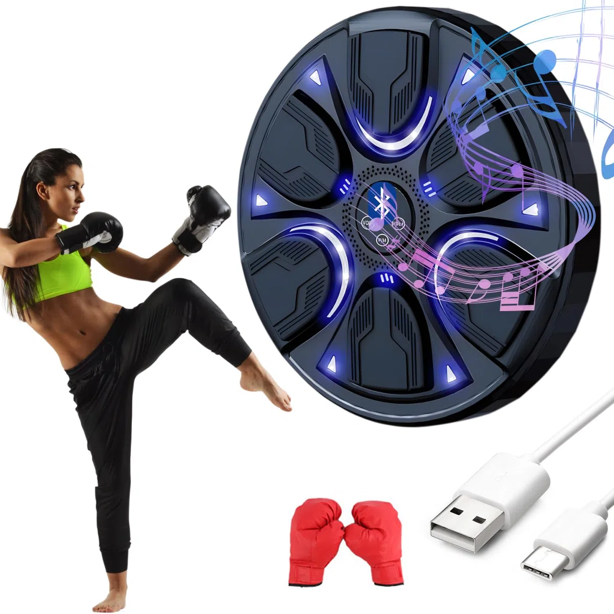 Music Boxing Machine, Boxe Mural Musique Intelligente Bluetooth, Machine de Boxe Musicale, Articles D'entraînement Pour Boxe, Réaction Oculaire et Coordination pour Enfants et Adultes (avec gloves)