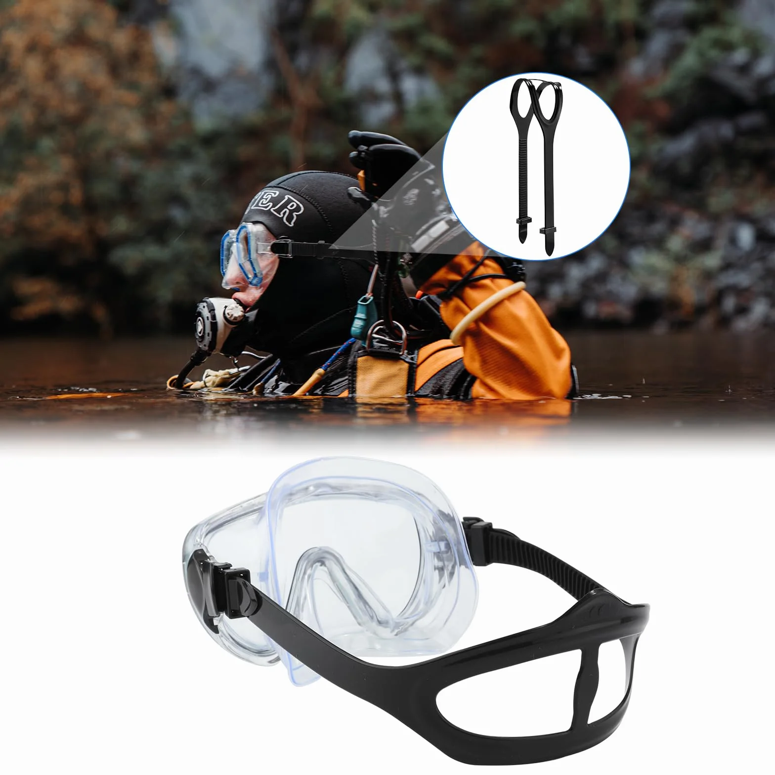 XIHIRCD 2pcs Sangle Masque Plongée, Sangle Masque Plongée Sangle de Masque de Snorkeling Remplacement Sangle de Masque en Silicone Universelle pour Plongée Natation Snorkeling(Noir)