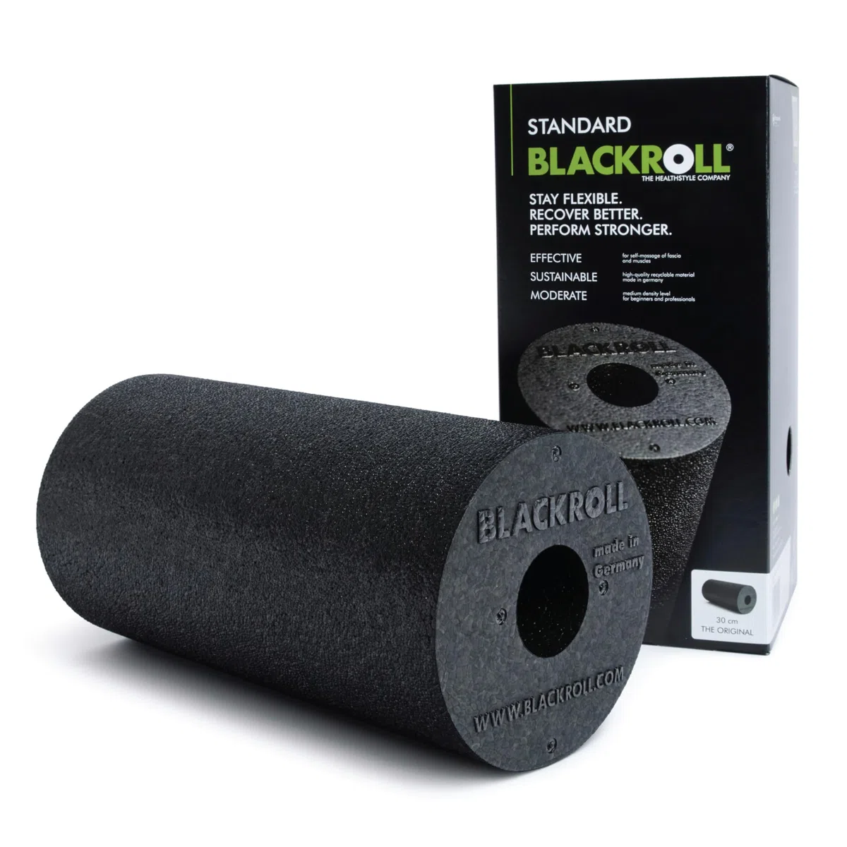 BLACKROLL STANDARD (30 x 15 cm) | Rouleau de massage et d’automassage original pour l’exercice des fascias, crossfit & yoga | Foam roll noir en différentes tailles
