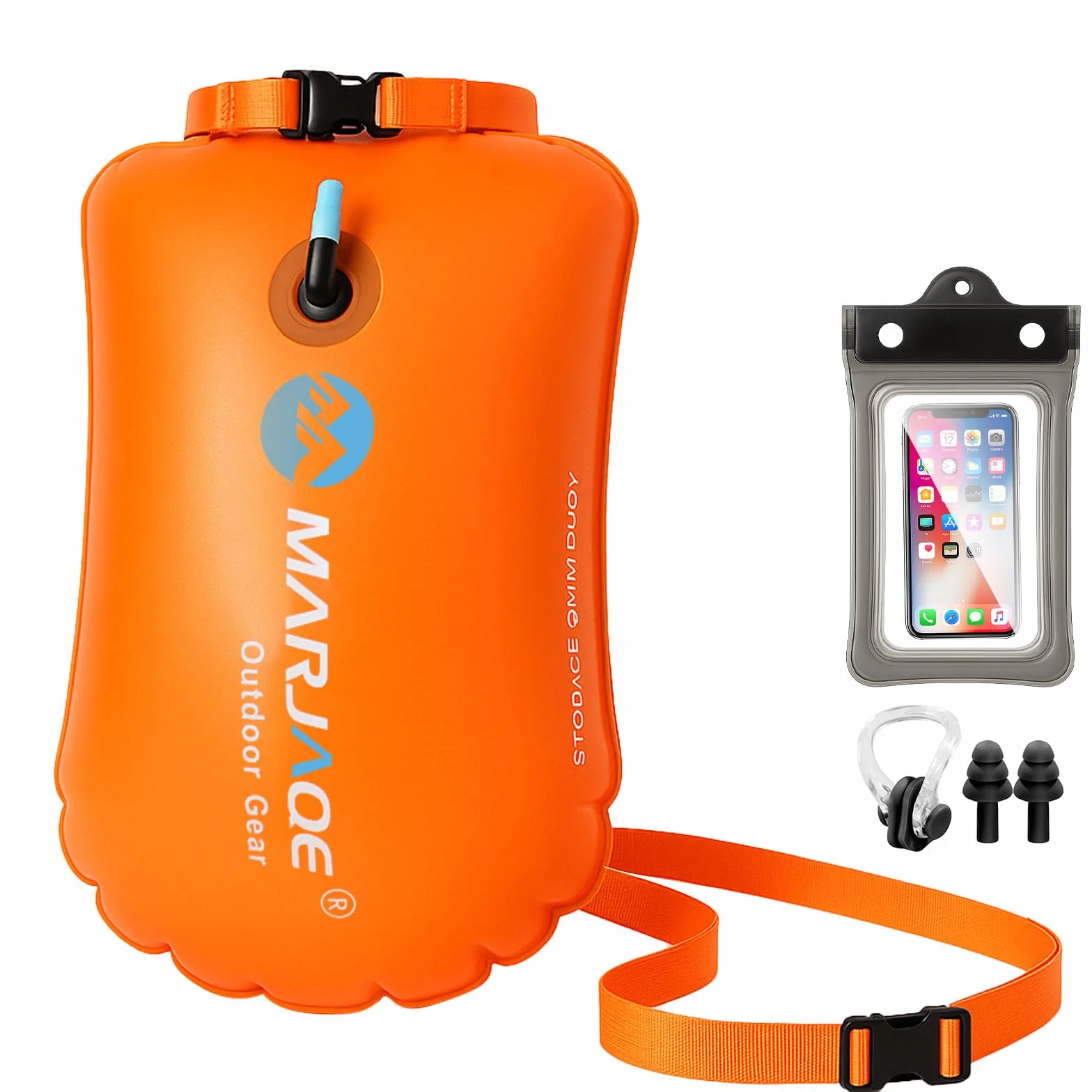 2 en 1 Bouée de Natation et Sac à Dos étanche, 20L Bouee Nage Eau Libre, Gonfleur Bouée avec Pochette Étanche Téléphone, Pince-Nez et Bouchons d'Oreilles, pour Kayak, Triathlon, Surf et Plongée Libre