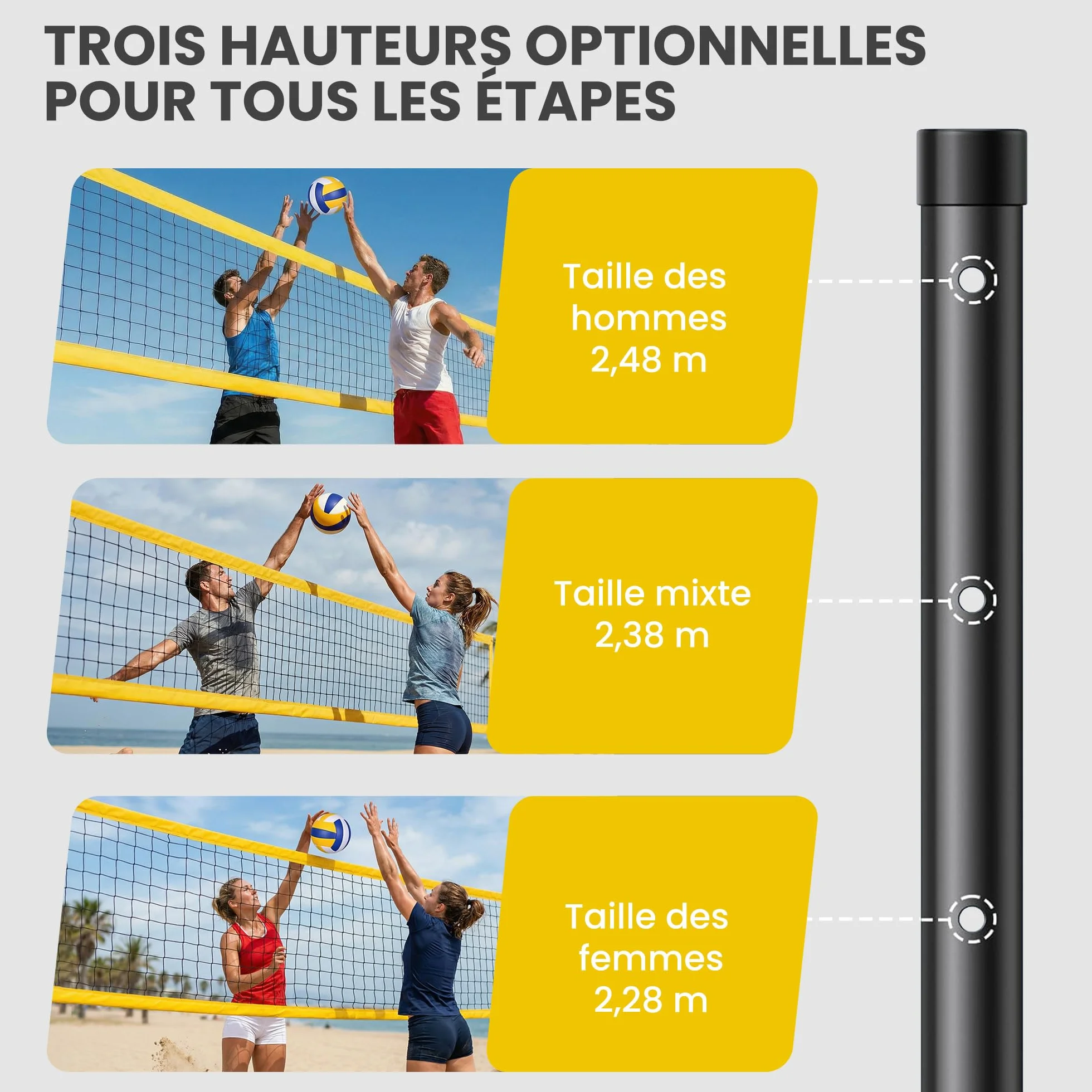 SPORTNOW Ensemble de Volley-Ball et Badminton, Poteaux en Acier Hauteur Réglable, Ballon de Volley-Ball, Filet Badminton Portable, 4 Raquettes, 4 Volants, Sac de Transport, pour Pelouse Plage Jardin