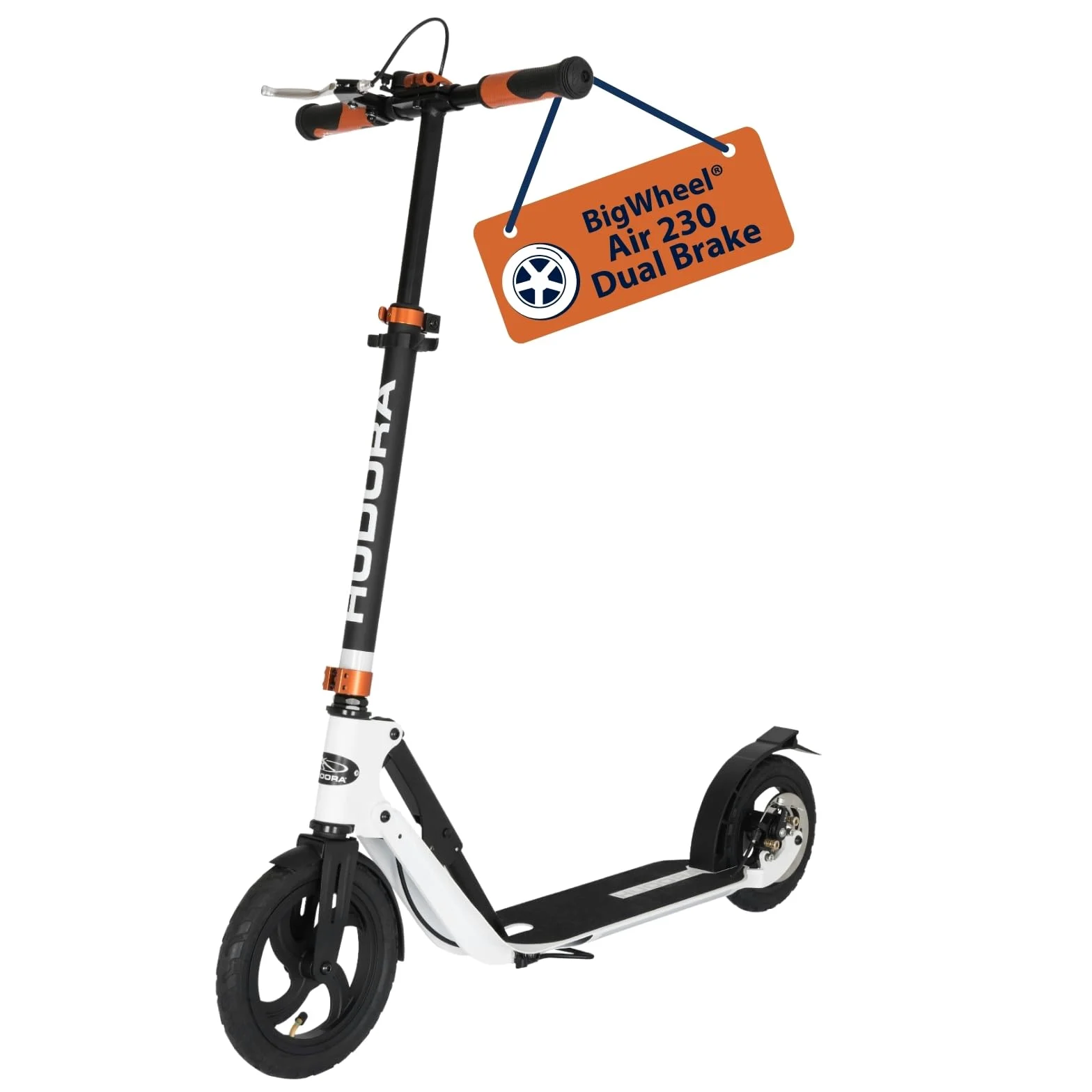 HUDORA BigWheel Air 230 Scooter - Trottinette avec/sans Frein - Trottinette Stable en Aluminium à pneus gonflables - Réglable en Hauteur - Supporte Une Charge maximale de 120kg