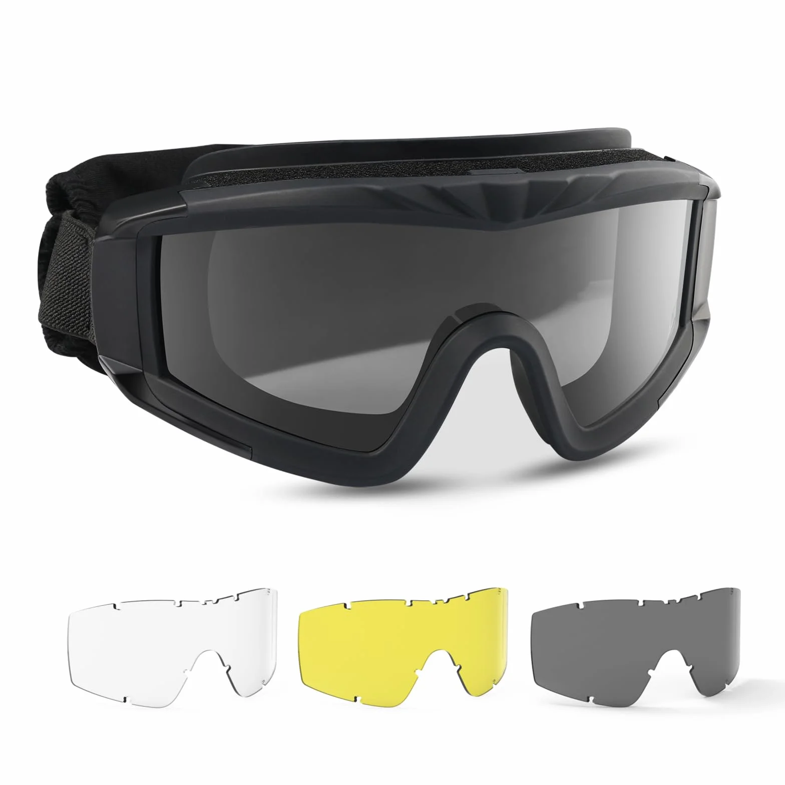 Feyachi Lunettes de protection militaires tactiques avec 3 verres interchangeables Protection UV400 Lunettes de tir anti-buée Lunettes de plein air Sport Chasse Cyclisme Paintball