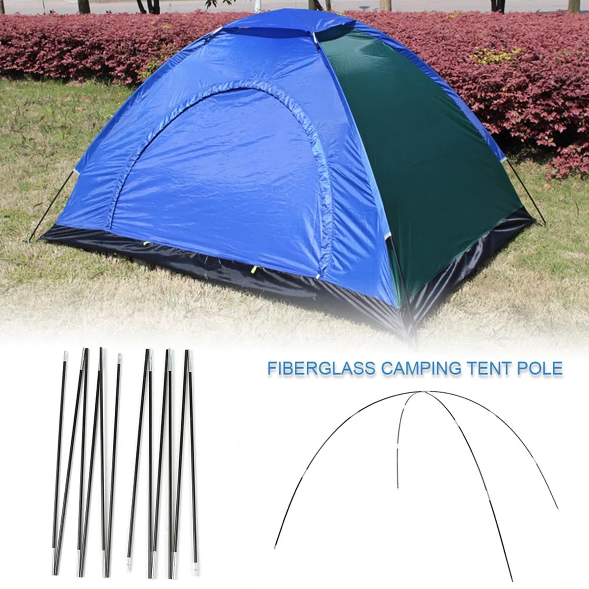 2 pièces de poteaux de tente de camping en fibre de verre, poteaux de tente, arceaux pour toile de tente, poteaux pour toile d'auvent de camping, kit de cadres de support (435)