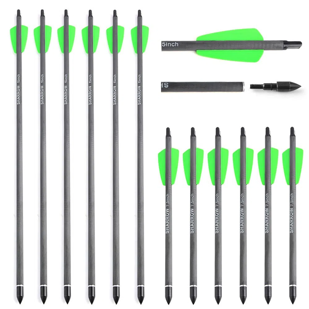 SHARROW Flèches d'arbalète en Carbone 15 Pouces 7.5 Pouces Boulons d'arbalète Spine 400 Flèches pour Arbalète
