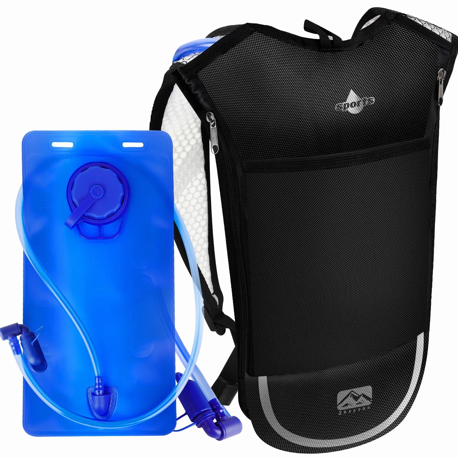 Sac à Dos d'hydratation avec Poche à Eau de 2 l, léger, Respirant, avec 3 Poches Couches, Bretelles renforcées pour la randonnée, la Course, Le Cyclisme