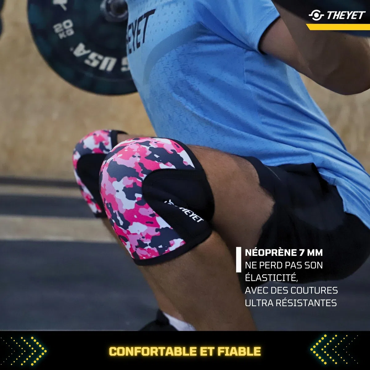 Theyet Genouillères Crossfit et Musculation 7mm | Compression Néoprène pour Femmes et Hommes | Protections Sportives pour Genoux Confortables Fitness, Powerlifting, Gym, Haltérophilie