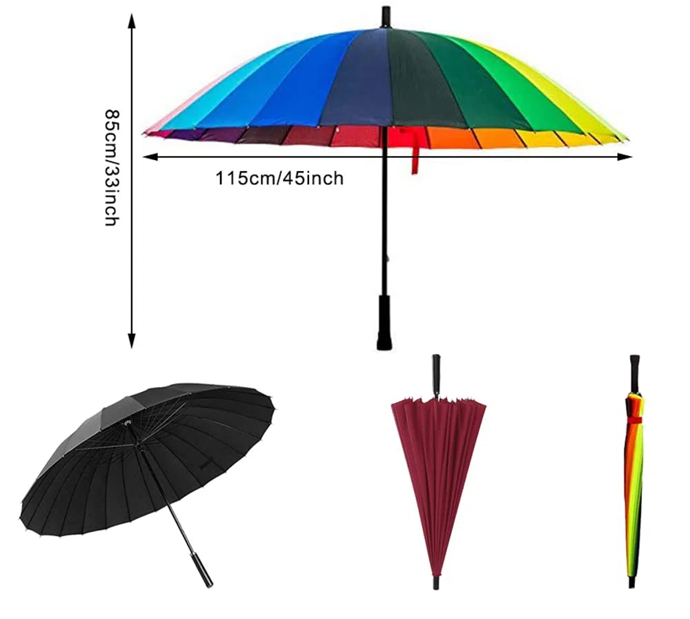 ThreeH Doublé Canne Anti Vent Parapluie Golf Ouverture 24 côtes Voyage Parapluie Grande Taille KS07,Rainbow