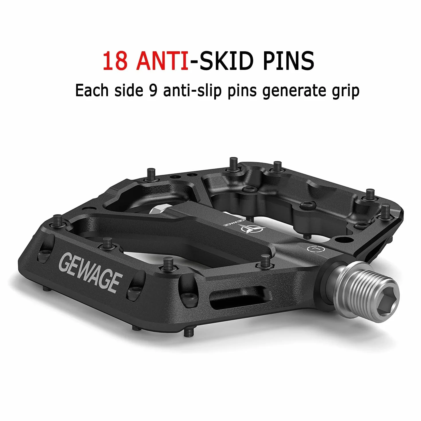 GEWAGE Pédales de vélo de Montagne, pédales antidérapantes en Fibre de Nylon VTT, pédales de vélo 9/16 ", pédales Plates légères et Larges