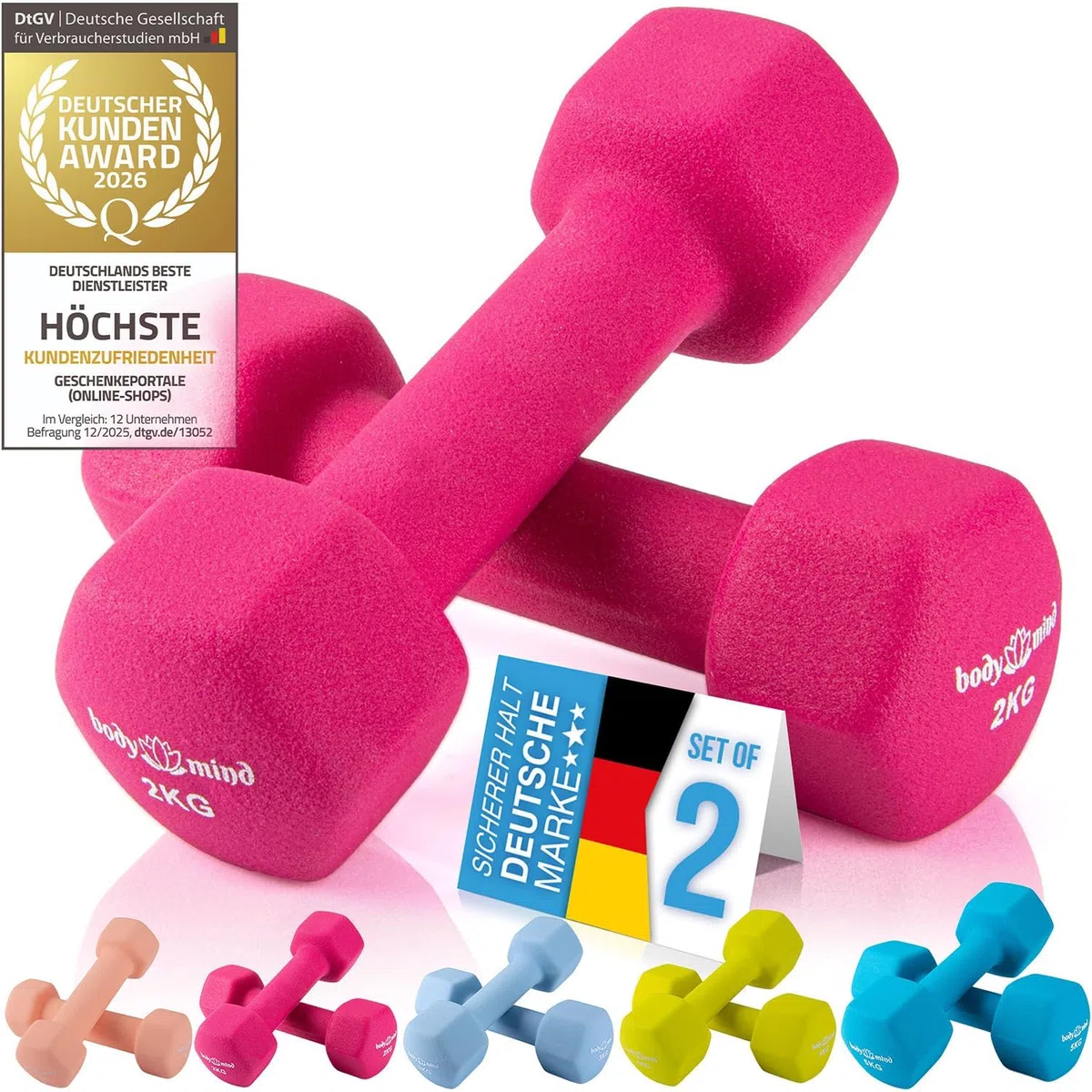 Body & Mind® Set de 2 haltères de gymnastique Dumbbells Haltères courts ; Entraînement de force efficace avec différents poids ; Fitness Workout à domicile