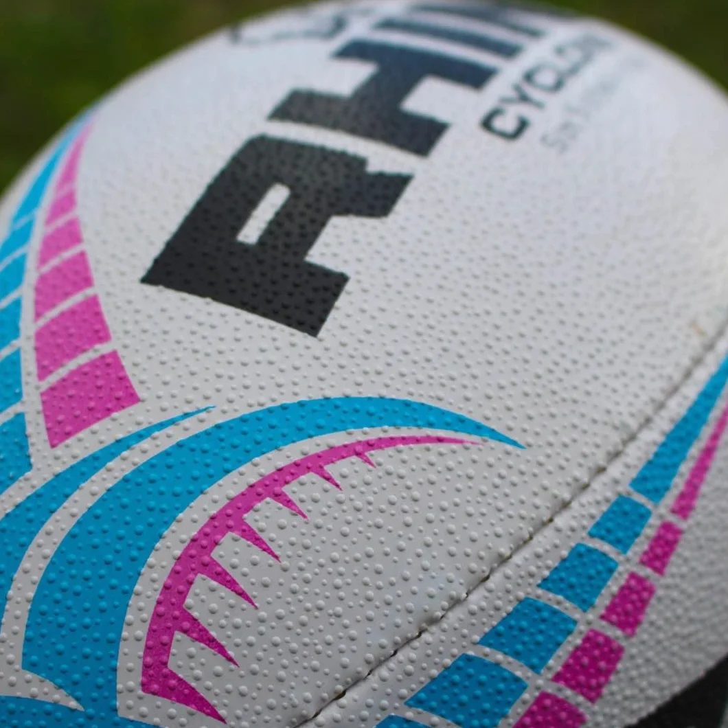 Ballon de Rugby Cyclone Blanc/Bleu Clair/Rose Taille 3