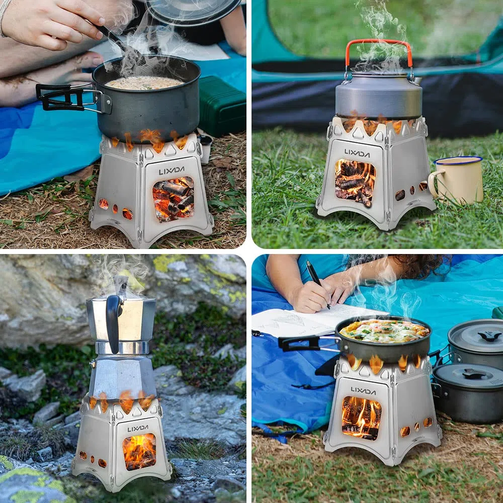 Lixada Rechaud Bois Poêle à Bois Mini Pliable Réchaud de Camping Hobo Poêle pour Pique Nique BBQ Camping Randonnée Voyage