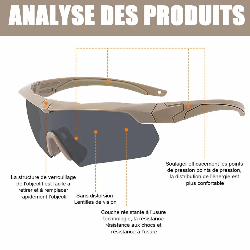 Polarisées Lunettes Militaires, Lunette Airsoft Protection avec 3 Verres Couleurs Interchangeables, Anti-Rayures, Buée et Anti-UV pour Airsoft Paintball, Jeu de Tir, Cyclisme, Chasse, Jaune