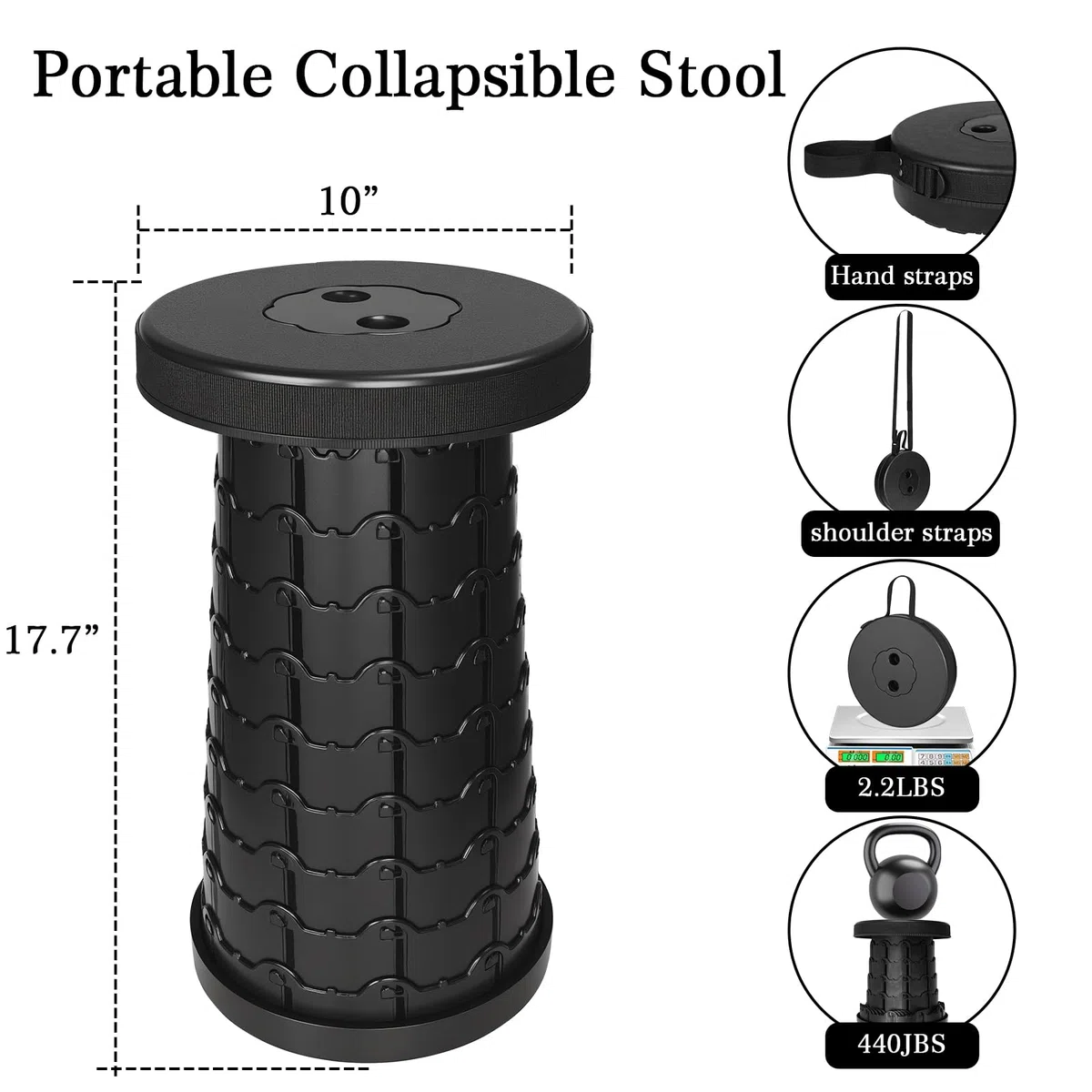 USHOP Tabouret Pliant Portable,Tabourets de Camping,Tabourets pliants pour Adultes,Tabouret Télescopique,Tabouret Rétractable pour Camping,Randonnée,Pêche,Voyage,BBQ,Jardin,Extérieur