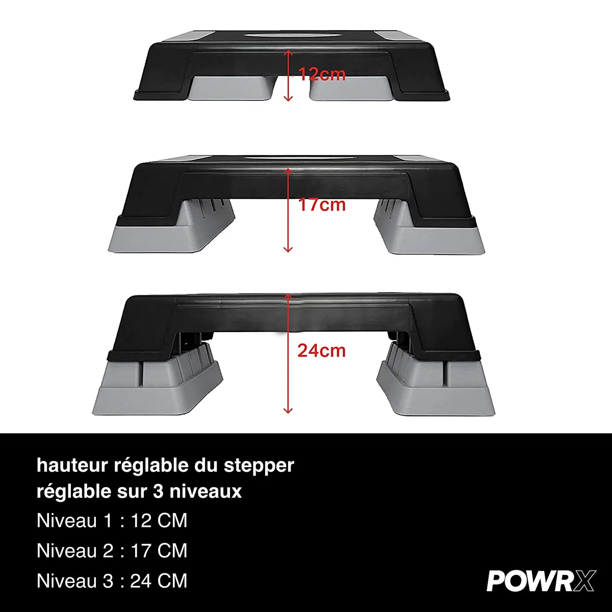 POWRX- Step aerobic I stepper réglable en hauteur et antidérapant pour l'aérobic