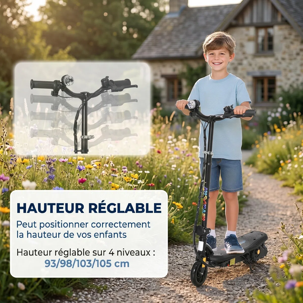 HOMCOM Trottinette électrique Pliable 120 W pour Enfant 7-14 Ans, autonomie Max. 10 Km, Vitesse jusqu'à 12 Km/h, Noir
