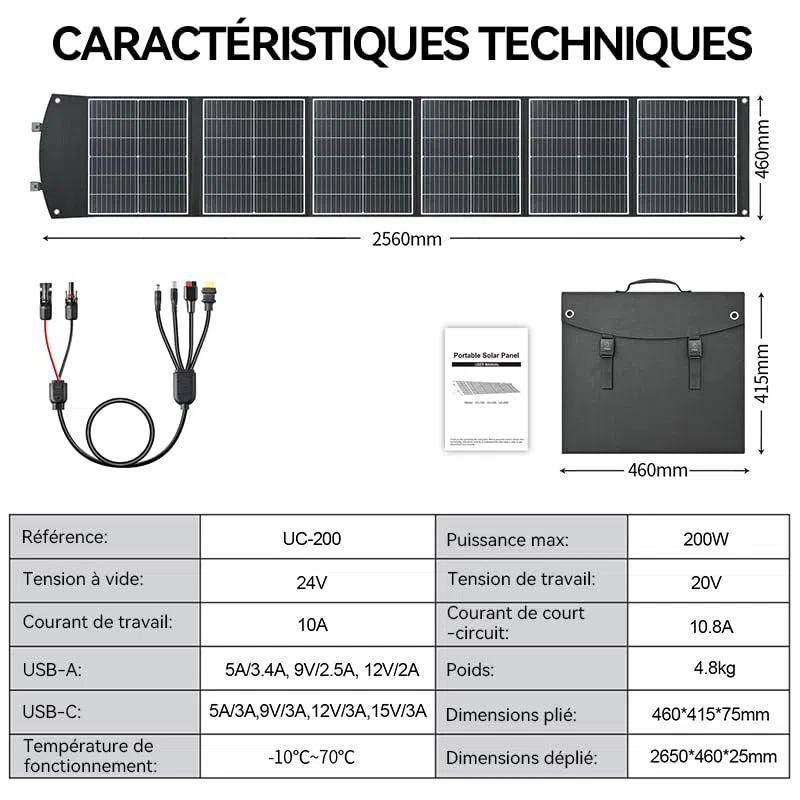 Panneau solaire pliable 200 W, compatibilité : module adaptateur d'alimentation DJI pour panneau solaire (MPPT),Power 2000, Power 1000 V2, Power 1000, Power 500