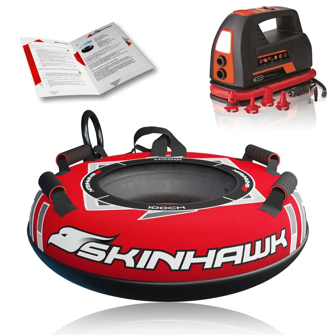 SKINHAWK SNOWTUBE Pneu de luge professionnel Rouge Ø 100 cm Avec pompe électronique haute performance 100 PSI