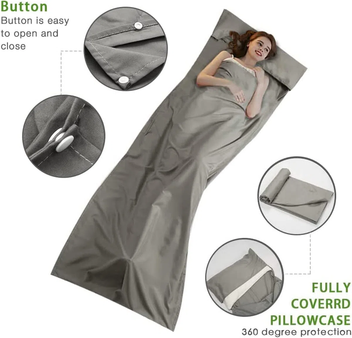 Drap de Sac de Couchage Coton avec Fermeture Éclair, Confort Léger Sac de Couchage et Couverture de Voyage, Sac de Couchage d'É té Doublure Drap Intérieur