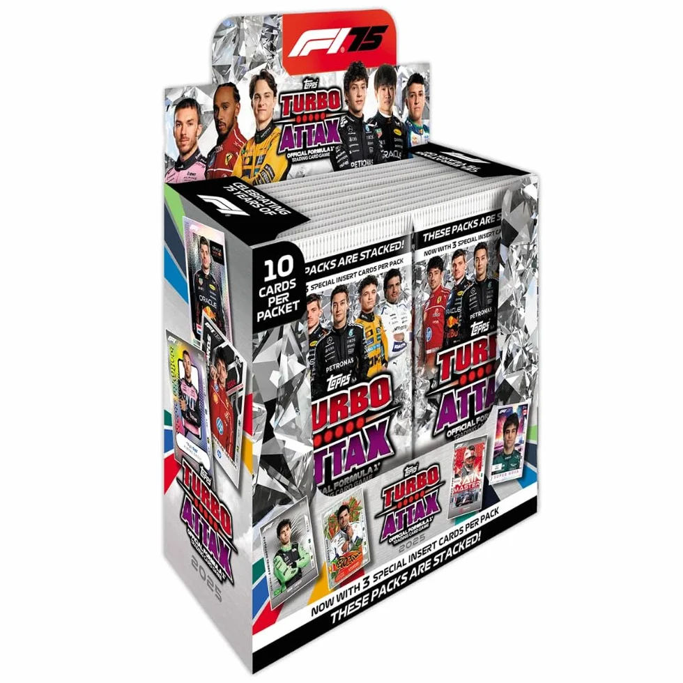 Topps Turbo Attax Formula 1 2025 – Boîte complète – Contient 24 paquets de Turbo Attax (240 cartes).