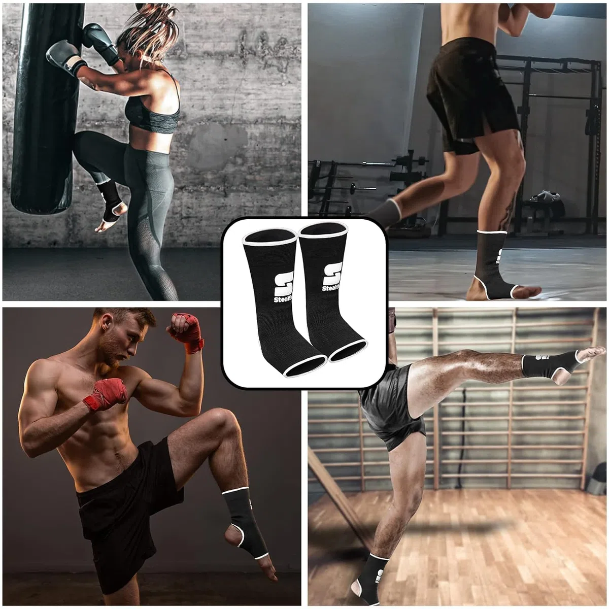 Support de Cheville | Compression Durable pour MMA, Muay Thaï, Kickboxing et entraînement en Salle | Conception Flexible, Respirante et antidérapante pour Une stabilité maximale (White, L/XL)