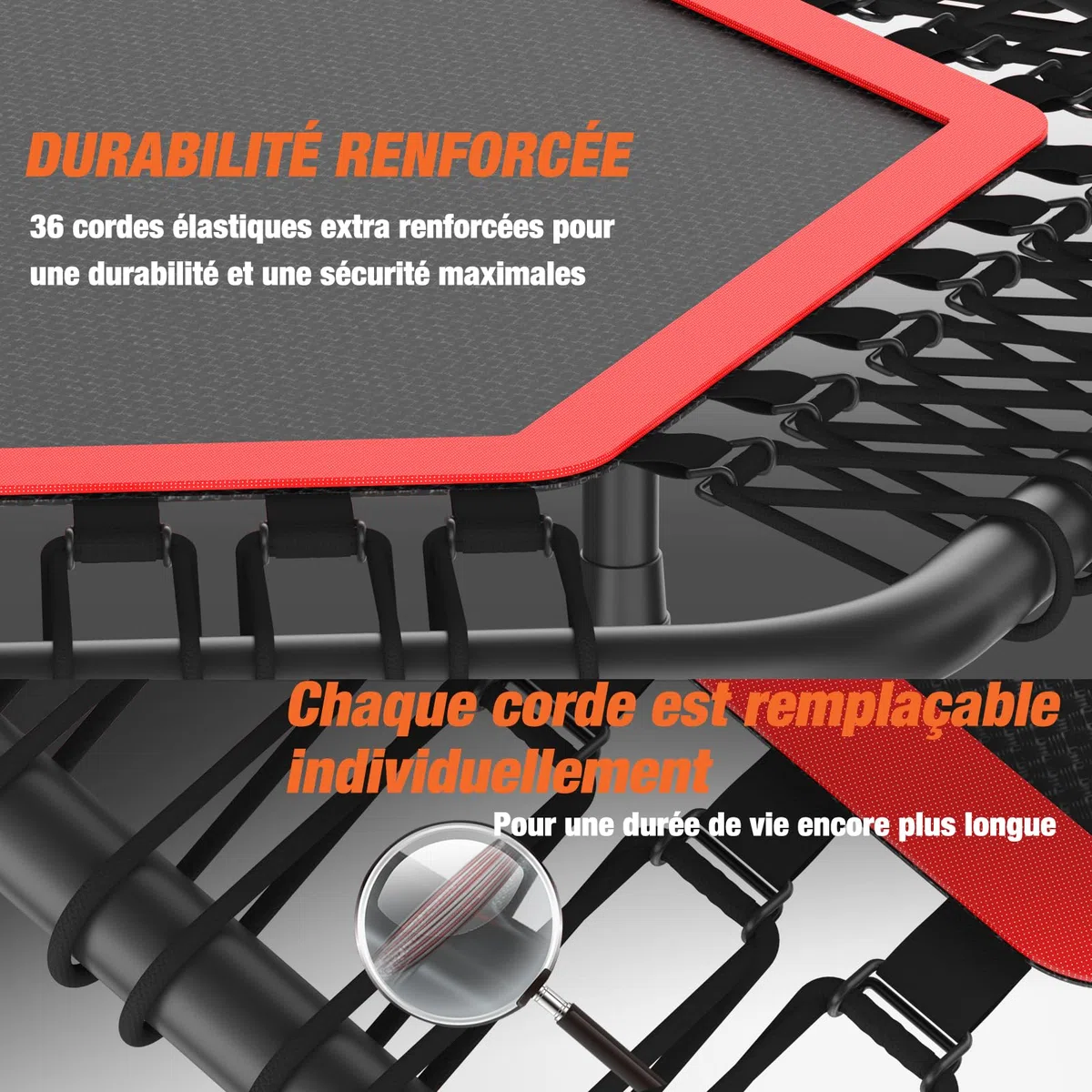 DH FitLife Trampoline Fitness Indoor | Ø114cm 45 Pouces Mini Trampoline | Capacité 150 KG | avec 3 Niveaux de poignée réglables | Stable et Silencieux