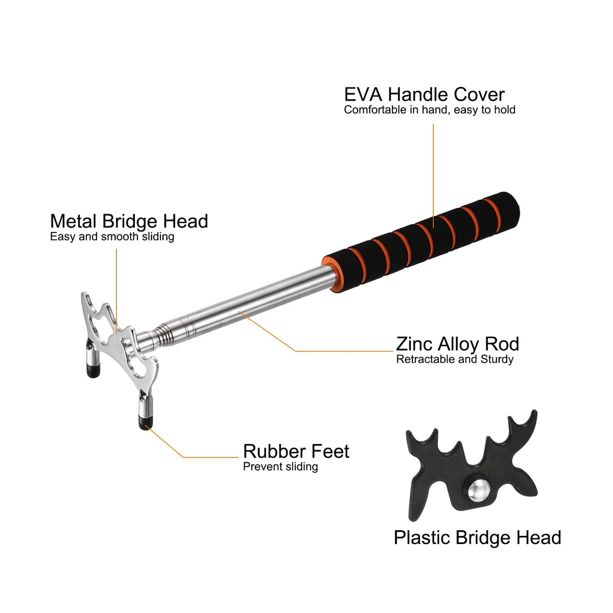 PATIKIL Pont de Queue de Billard Rétractable, Accessoire de Queue de Billard en EVA avec Tête de Pont Basse en Métal Amovible pour Compétition de Billard, Argent/Noir