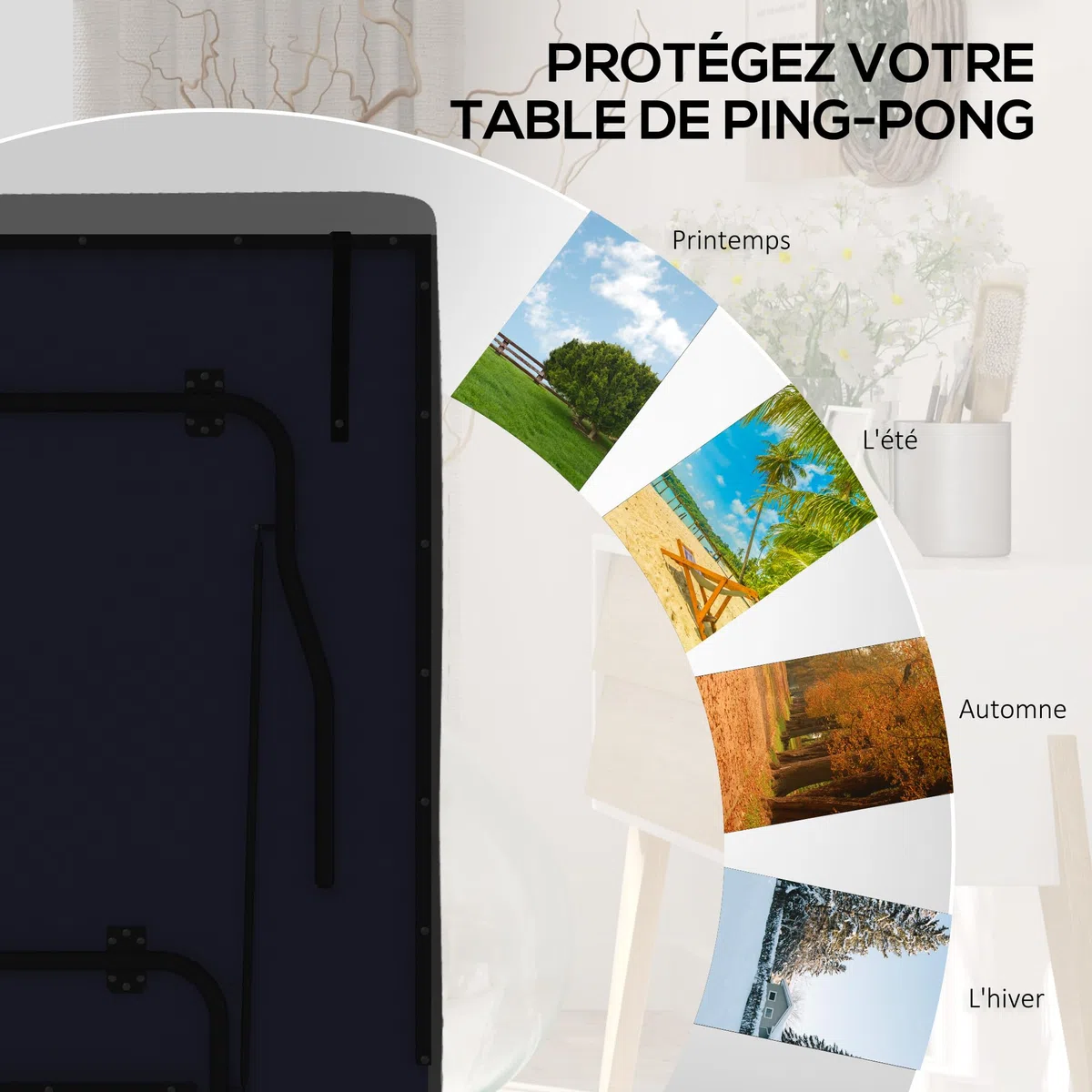 SPORTNOW Table de Tennis de Table ping-Pong Pliable + Housse de Protection - 4 roulettes, Fermeture éclair, Anti-UV et imperméable, pour l'intérieur et l'extérieur - Bleu et Noir