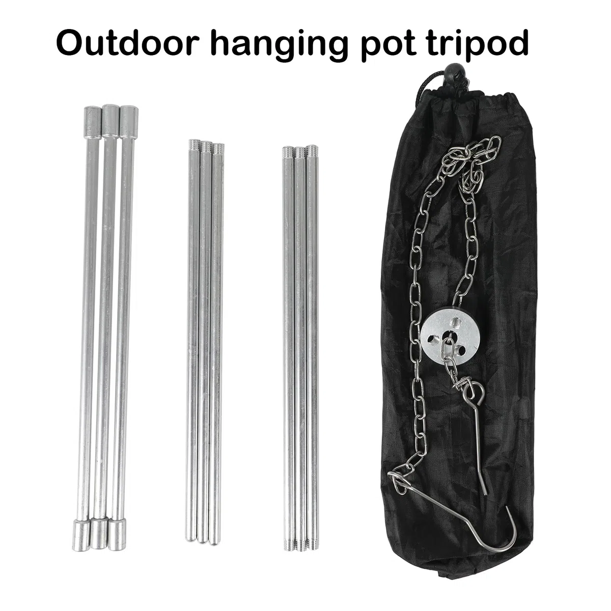 Trépied de barbecue Yearninglife, pour feu de camp et activités de plein air, avec chaîne et crochet, hauteur réglable, stable et résistant