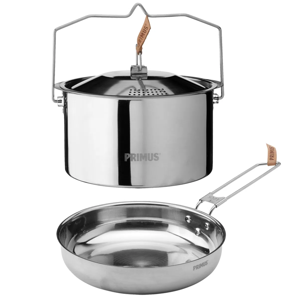 Primus Batterie de cuisine de camping – Petite batterie de cuisine en acier inoxydable – Casserole de camping de 3 l et 20 cm et poêle de camping de 21 cm – Casseroles et poêles de camping pour