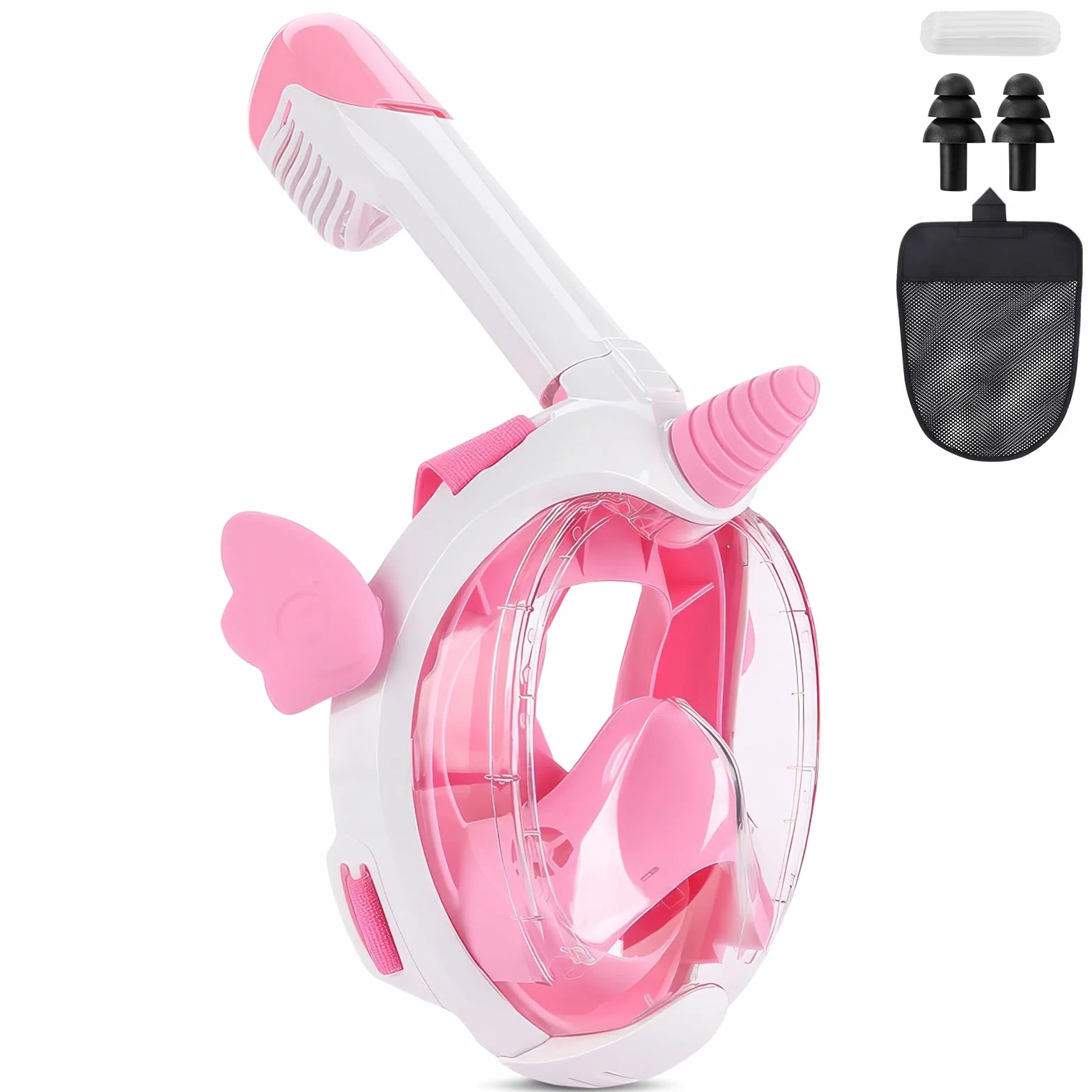 Masque de Plongée Enfant, Masque Piscine Enfant, 180° HD Masque Tuba Intégral, Anti-Buée et Anti-Fuite Masque Plongée 3~12 Ans, avec Bouchons d'oreille et Sac de Rangement (XS,Rose)